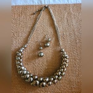 Gold Cluster Statement Necklace and Earrings